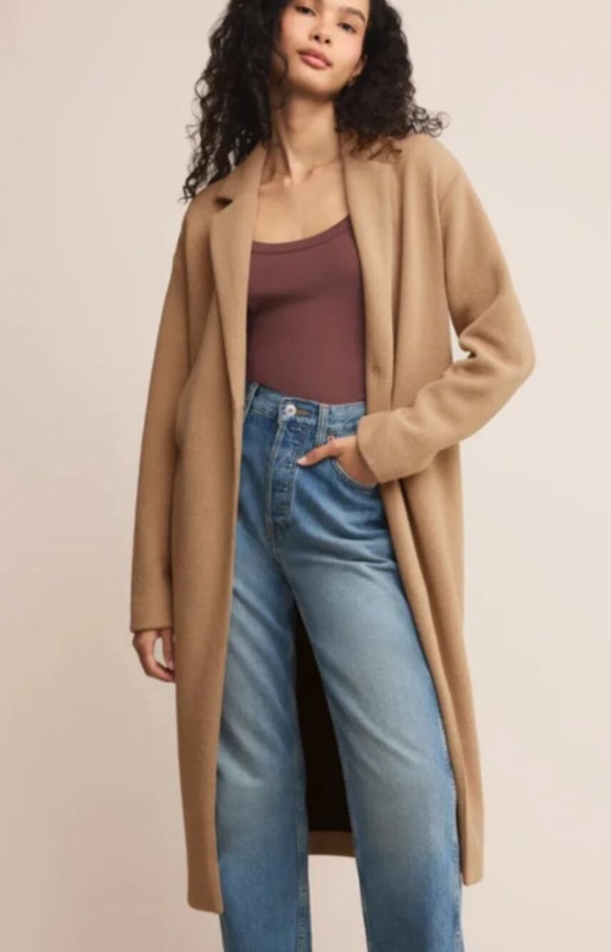 Z Supply Mason Knit Coat Camel One Button Midi Long Sleeve Jacket Women's XS
